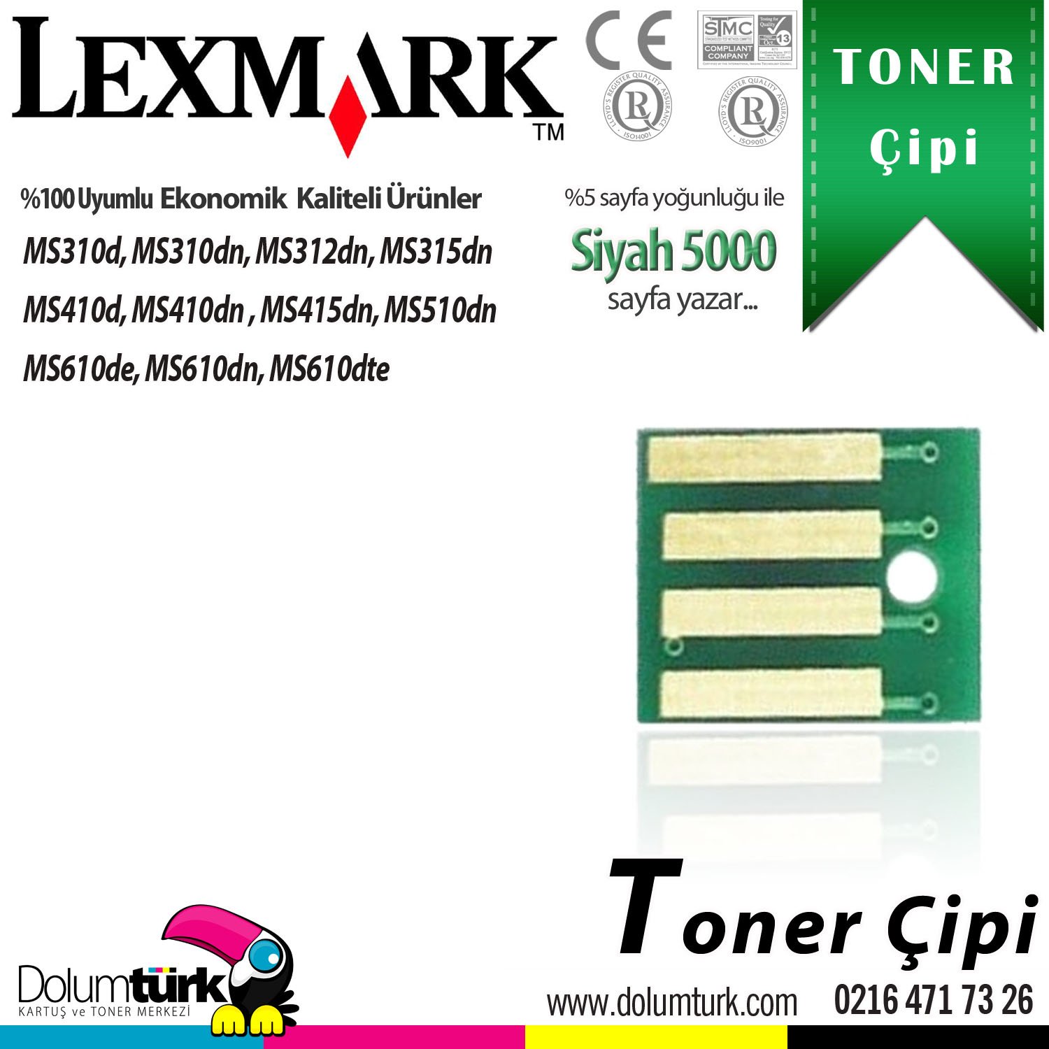 Lexmark 505H / 50F5H00 / MS310 / MS410 / MS510 / MS610 Toner Çipi 5K