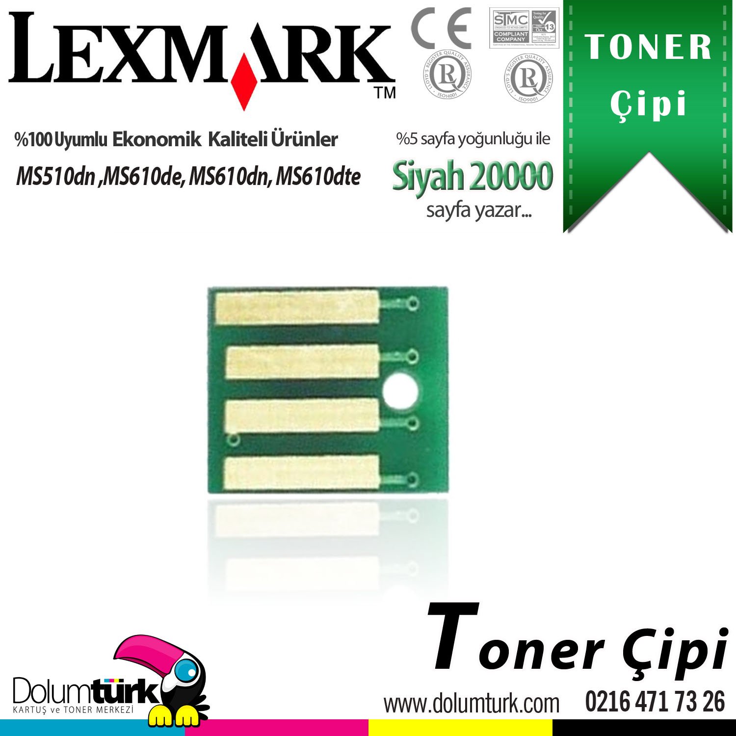 Lexmark 505U / 50F5U00 / MS510 / MS610 Toner Çipi 20K