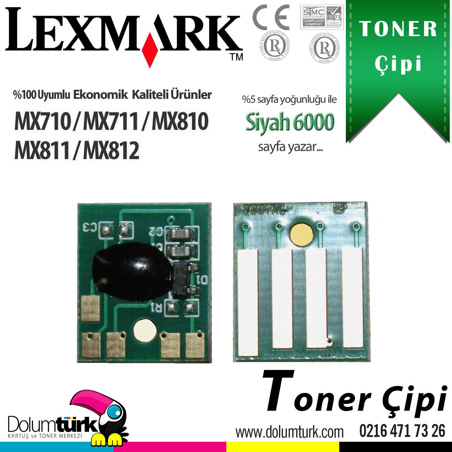 Lexmark 625 / 62D5000 /MX710 / MX711 / MX810 / MX811 / MX812 Toner Çipi 6K