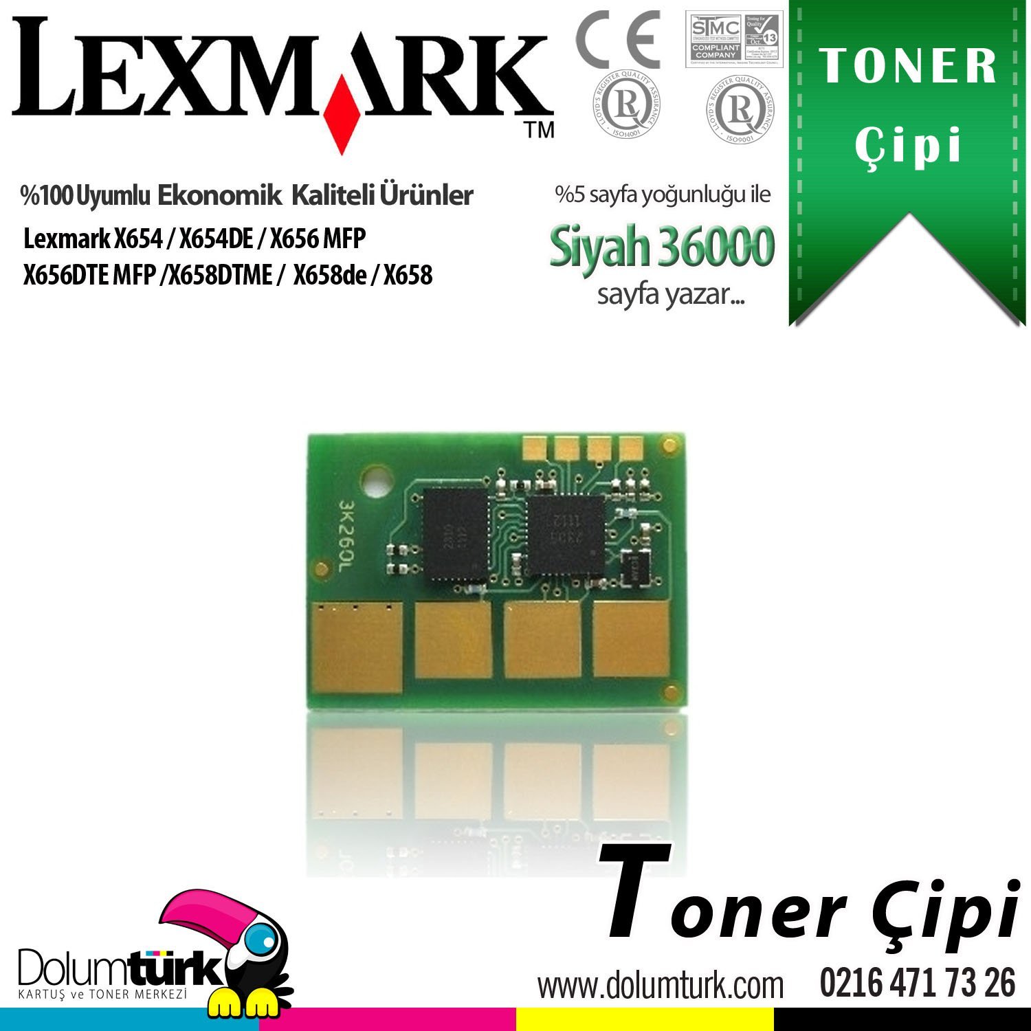 Lexmark X654X11E / X654 / X654DE / X656 MFP / X656DTE MFP / X658DTME / X658de / X658 Toner Çipi 36K