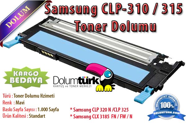 Samsung CLP-310 / CLP-315 Toner Dolumu + Yeni Çip , Samsung CLT-K409S , CLT-M409S , CLT-Y409S, CLT-C409S Toner Dolumu
