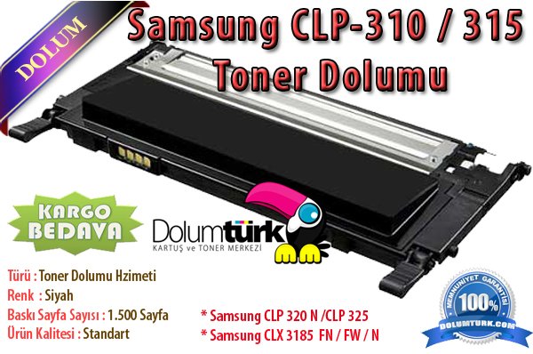 Samsung CLP-310 / CLP-315 Toner Dolumu + Yeni Çip , Samsung CLT-K409S , CLT-M409S , CLT-Y409S, CLT-C409S Toner Dolumu