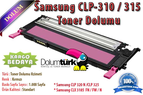 Samsung CLP-310 / CLP-315 Toner Dolumu + Yeni Çip , Samsung CLT-K409S , CLT-M409S , CLT-Y409S, CLT-C409S Toner Dolumu