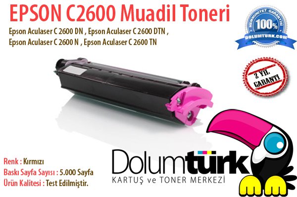 Epson C2600 Muadil Toneri Kırmızı , Epson C13S050227 - S050227 - 50227 , 2600n , C2600 , C2600n Yüksek Kapasite Kırmızı Muadil Toner