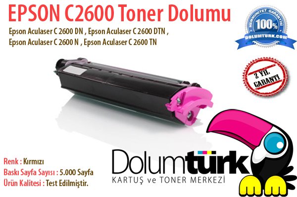 Epson C2600 Toner Dolumu Kırmızı , Epson C13S050227 - S050227 - 50227 , 2600n , C2600 , C2600n Yüksek Kapasite Kırmızı Toner Dolumu