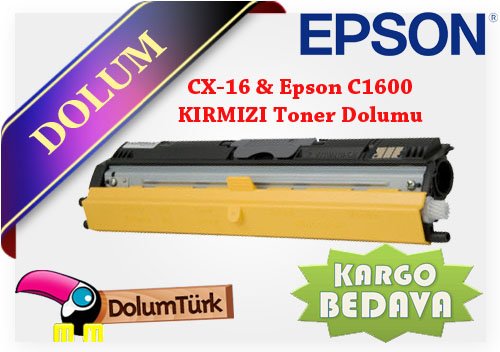 Epson CX-16NF , Epson C1600 Siyah Toner Dolumu Fiyatı %5 Doluluk Oranı İle 2.500 Sayfa Yazar. 