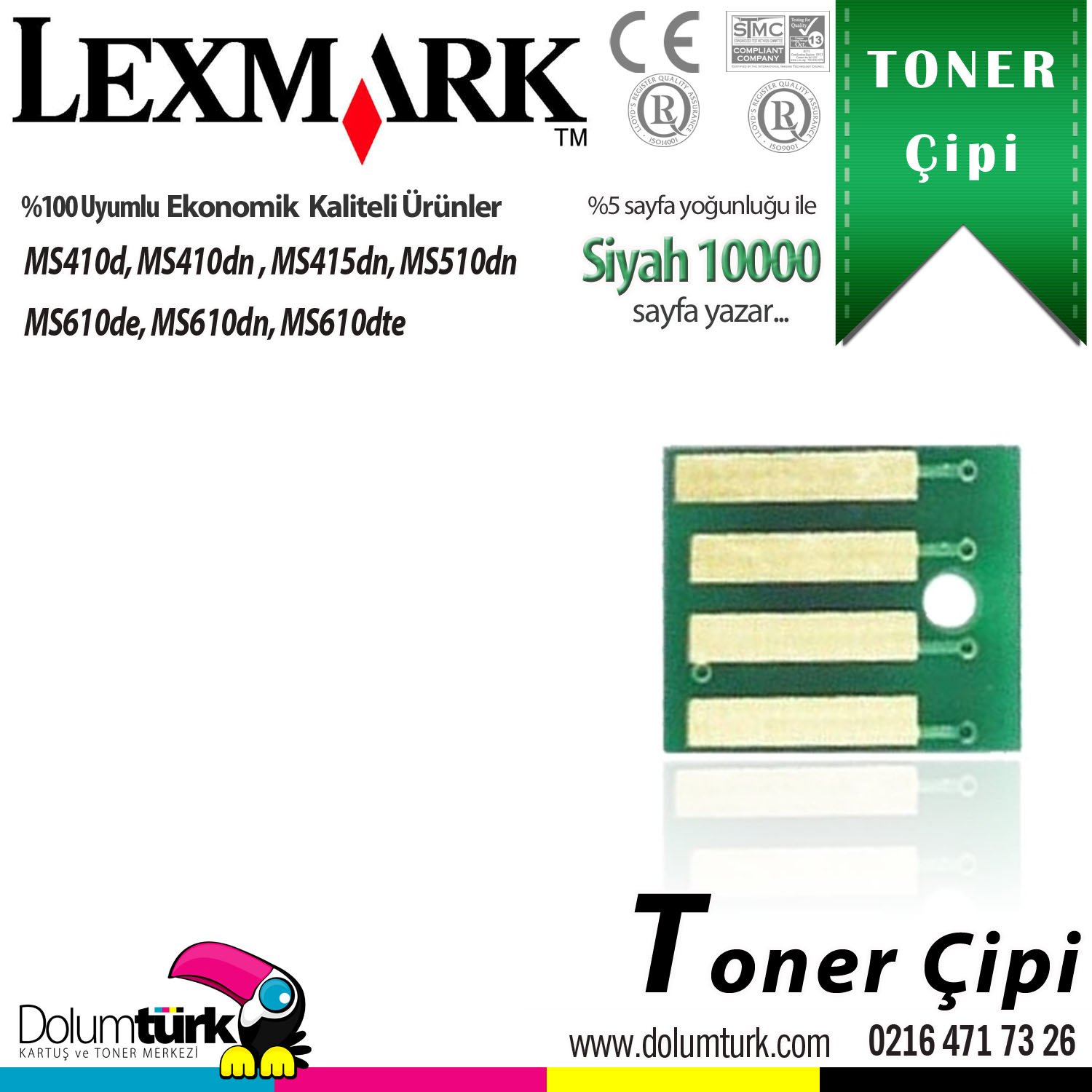 Lexmark 505X / 50F5X00 MS410 / MS510 / MS610 Toner Çipi 10K