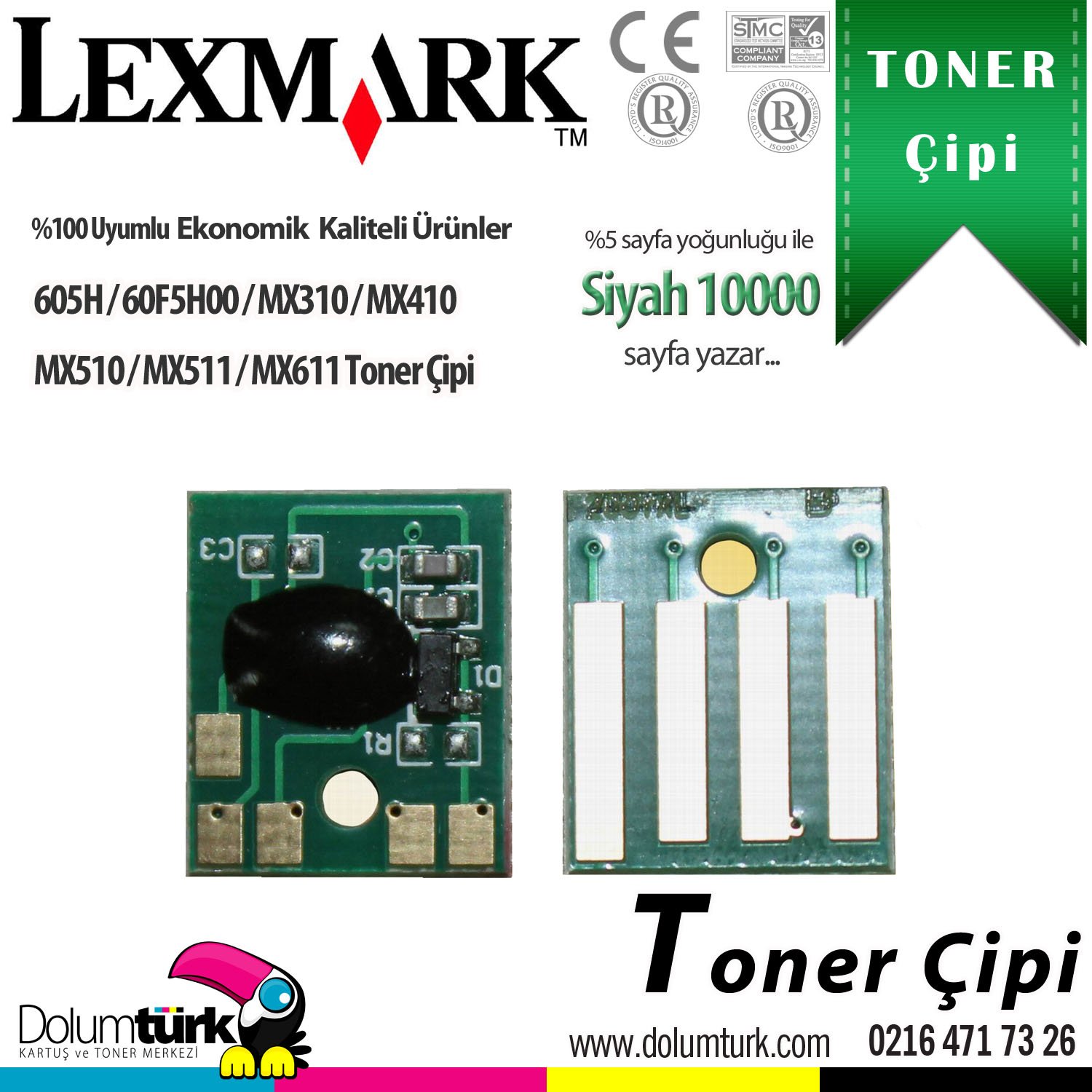 Lexmark 605H / 60F5H00 / MX310 / MX410 / MX510 / MX511 / MX611 Toner Çipi