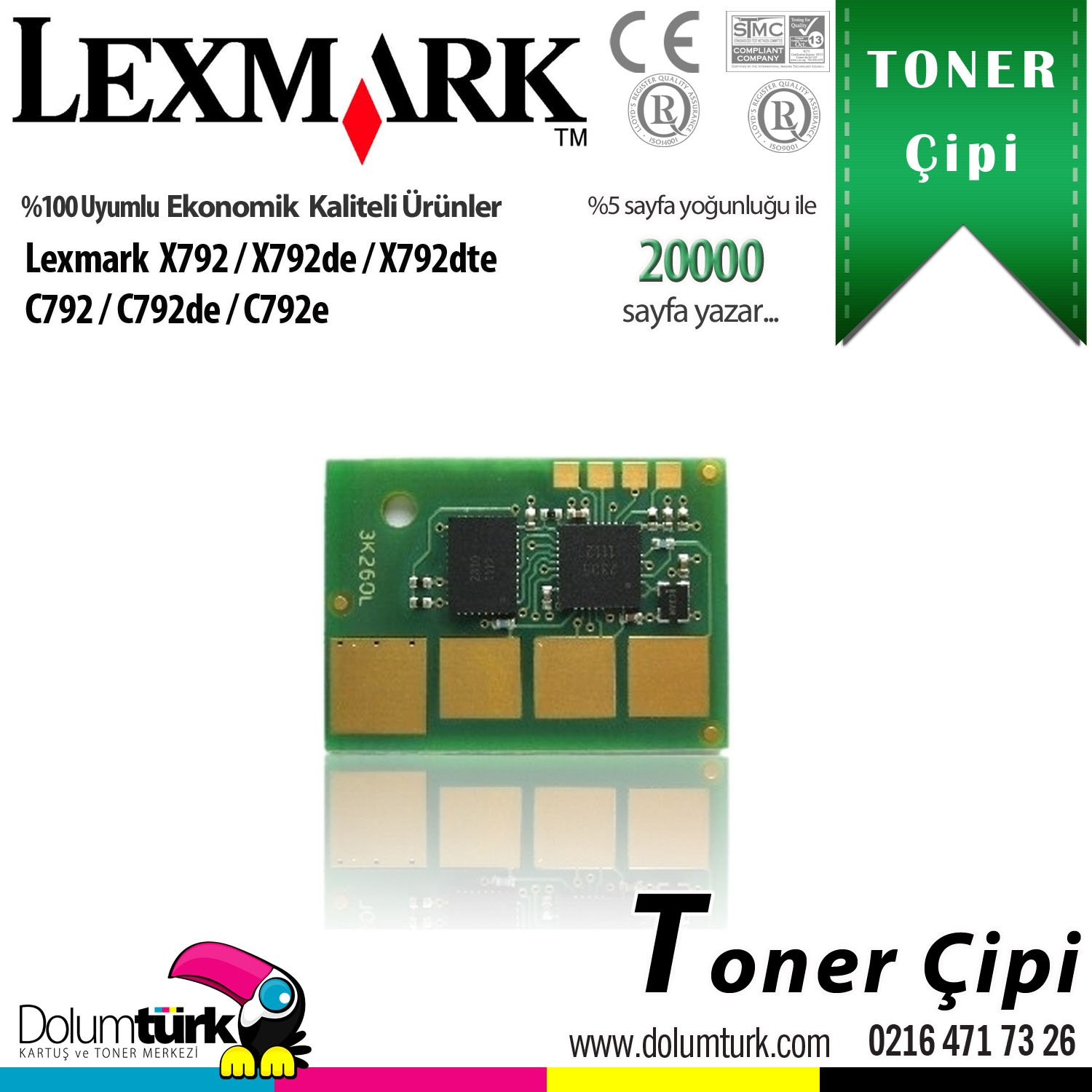 Lexmark X792 / X792de / X792dte / C792 / C792de / C792e Toner Çipi 20KG