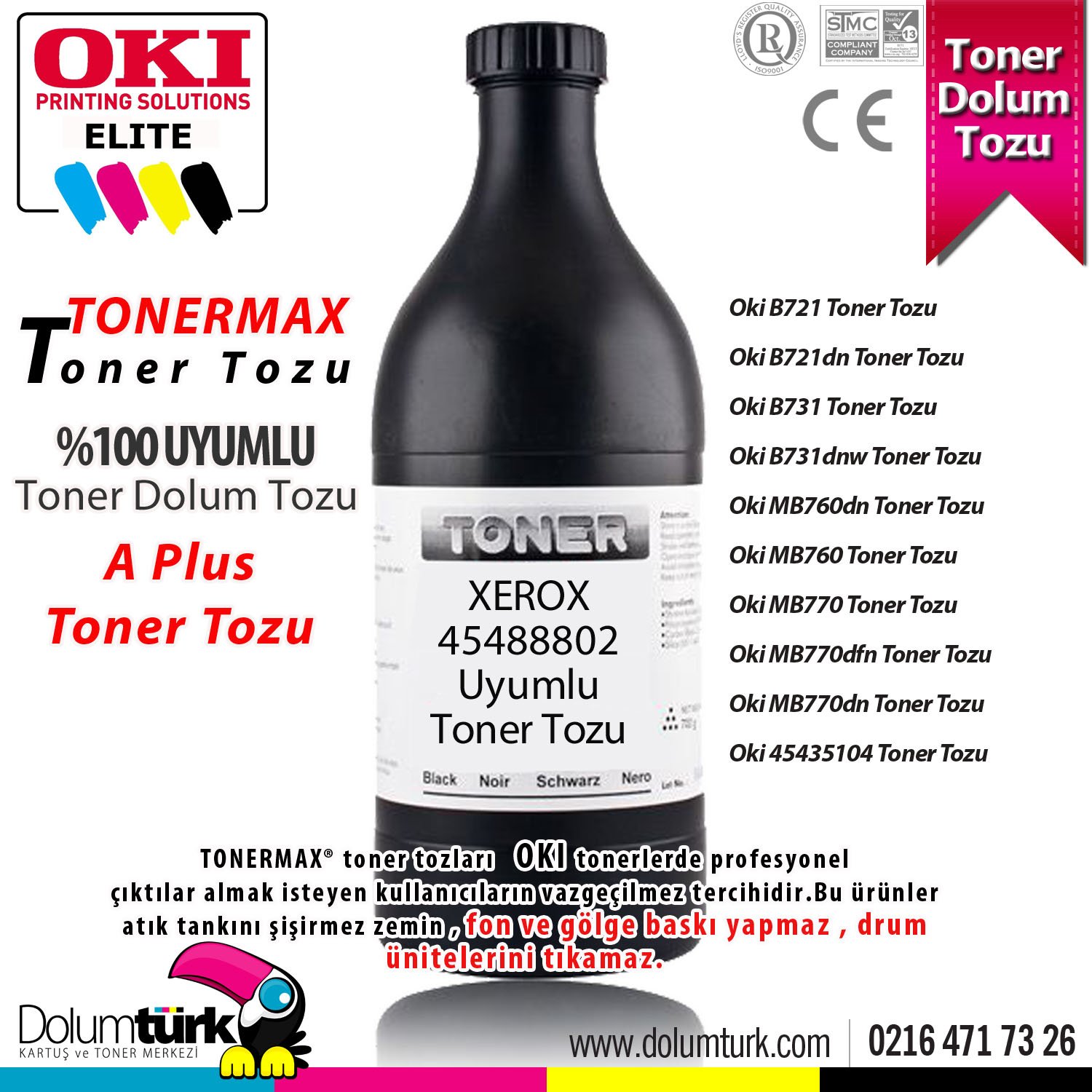 Oki B721 Toner Dolum Tozu, Oki B731 Toner Dolum Tozu, Oki MB760 Toner Dolum Tozu