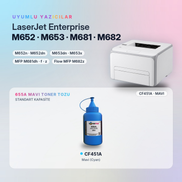 Hp 655A CF451A Toner Tozu Mavi 290GR / Color LaserJet Enterprise M652 / M653 / MFP M681 / M682