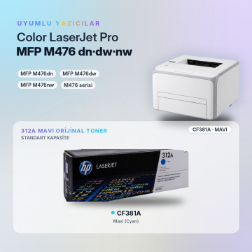 HP 312A / CF381A / Color LaserJet Pro MFP M476dn / M476dw / M476nw Mavi Orjinal Toner