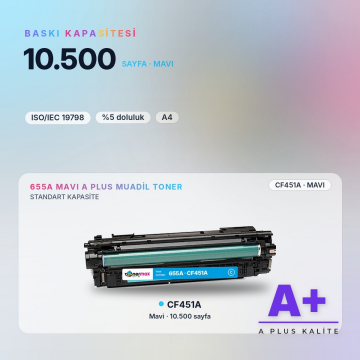 Hp 655A CF451A Mavi Muadil Toner A Plus / Color LaserJet Enterprise M652 / M653 / MFP M681 / M682