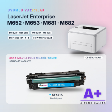 Hp 655A CF451A Mavi Muadil Toner A Plus / Color LaserJet Enterprise M652 / M653 / MFP M681 / M682