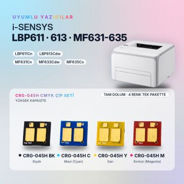 Canon CRG-045H CMYK Set Çip / LBP611Cn / LBP613Cdw / MF631Cn / MF633Cdw / MF635Cx