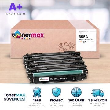 Hp 655A CMYK Muadil Toner Seti A Plus / Color LaserJet Enterprise M652 / M653 / MFP M681 / M682 / CF450A / CF451A / CF452A / CF453A