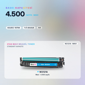 Hp 212A W2121A Mavi Muadil Toner - Çipli / Color LaserJet Enterprise M554 / M555 / MFP M578