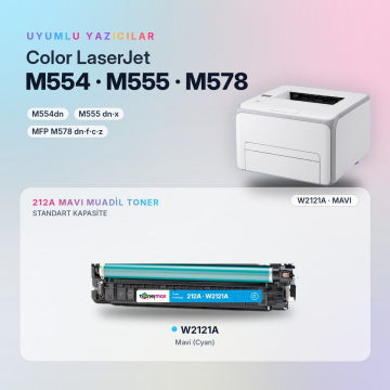 Hp 212A W2121A Mavi Muadil Toner - Çipli / Color LaserJet Enterprise M554 / M555 / MFP M578