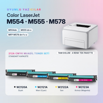 Hp 212A CMYK Muadil Toner Seti - Çipli / Color LaserJet Enterprise M554 / M555 / MFP M578 / W2120A / W2121A / W2122A / W2123A