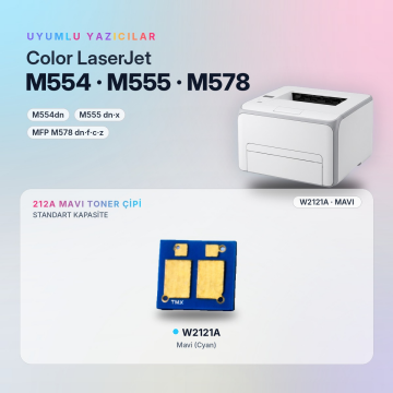 Hp 212A W2121A / Color LaserJet Enterprise M554 / M555 / MFP M578 Mavi Çip