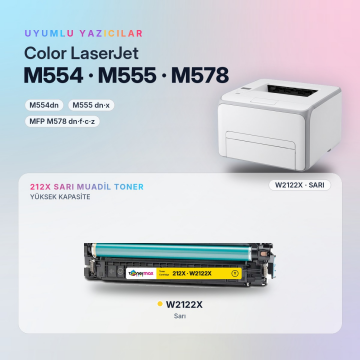 Hp 212X W2122X Sarı Muadil Toner - Çipli / Color LaserJet Enterprise M554 / M555 / MFP M578