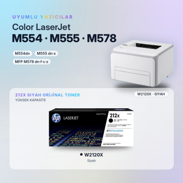 Hp 212X W2120X / Color LaserJet Enterprise M554 / M555 / MFP M578 Siyah Orjinal Toner