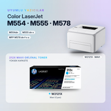 Hp 212X W2121X / Color LaserJet Enterprise M554 / M555 / MFP M578 Mavi Orjinal Toner