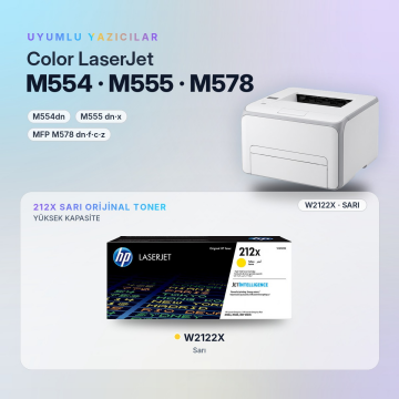 Hp 212X W2122X / Color LaserJet Enterprise M554 / M555 / MFP M578 Sarı Orjinal Toner