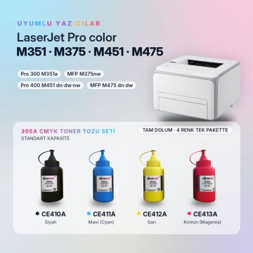 HP 305A / CE410A Toner Tozu Set / Pro 400 M351 / M451 / M475