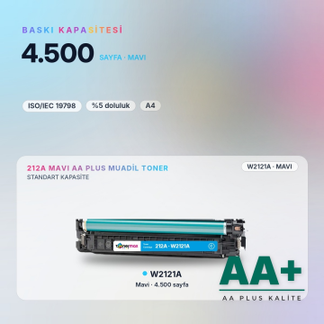 Hp 212A W2121A Mavi Muadil Toner AA Plus / Color LaserJet Enterprise M554 / M555 / MFP M578
