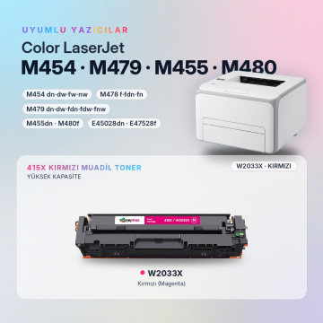 Hp 415X W2033X Muadil Toner Kırmızı  - Çipli/ M455 / M480 / M454 / M478 / M479