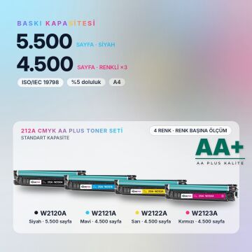 Hp 212A CMYK Muadil Toner Seti AA Plus / Color LaserJet Enterprise M554 / M555 / MFP M578 / W2120A / W2121A / W2122A / W2123A