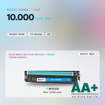 Hp 212X W2121X Mavi Muadil Toner AA Plus / Color LaserJet Enterprise M554 / M555 / MFP M578