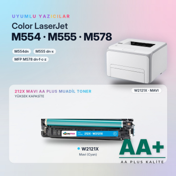 Hp 212X W2121X Mavi Muadil Toner AA Plus / Color LaserJet Enterprise M554 / M555 / MFP M578