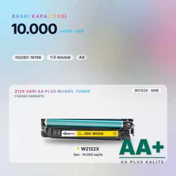 Hp 212X W2122X Sarı Muadil Toner AA Plus / Color LaserJet Enterprise M554 / M555 / MFP M578