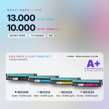 Hp 212X CMYK Muadil Toner Seti A Plus / Color LaserJet Enterprise M554 / M555 / MFP M578 / W2120X / W2121X / W2122X / W2123X