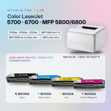Hp 213A CMYK Muadil Toner Seti - Çipli / Color LaserJet Enterprise 5700 / 6700 / MFP 5800 / 6800 / W2130A / W2131A / W2132A / W2133A