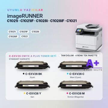 Canon C-EXV26 CMYK Muadil Toner Seti A Plus / IR-C1021i / C1021iF / C1028i / C1028iF / C1021