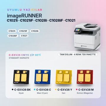 Canon C-EXV26 CMYK Set Çip / IR-C1021i / C1021iF / C1028i / C1028iF / C1021