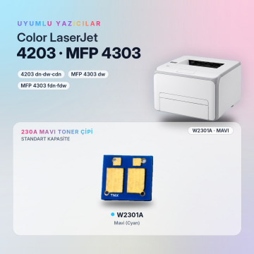 Hp 230A W2301A / Color LaserJet Pro 4203 / MFP 4303 Mavi Çip
