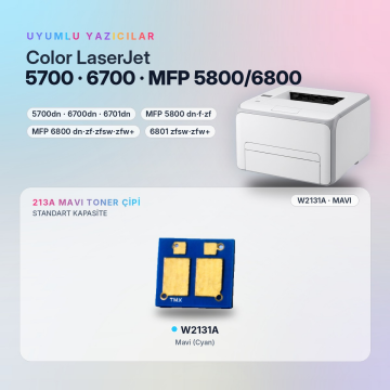 Hp 213A W2131A / Color LaserJet Enterprise 5700 / 6700 / MFP 5800 / 6800 Mavi Çip