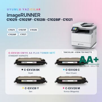 Canon C-EXV26 CMYK Muadil Toner Seti AA Plus / IR-C1021i / C1021iF / C1028i / C1028iF / C1021