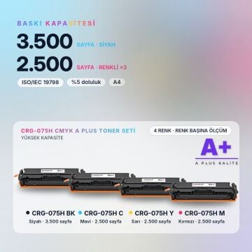 Canon CRG-075H CMYK Muadil Toner Seti A Plus / LBP646Cdw / LBP647Cdw / MF664Cdw / MF667Cdw