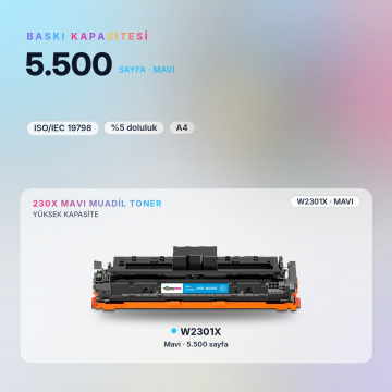 Hp 230X W2301X Mavi Muadil Toner - Çipli / Color LaserJet Pro 4203 / MFP 4303