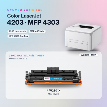Hp 230X W2301X Mavi Muadil Toner - Çipli / Color LaserJet Pro 4203 / MFP 4303
