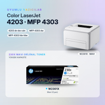 Hp 230X W2301X / Color LaserJet Pro 4203 / MFP 4303 Mavi Orjinal Toner