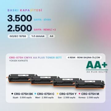 Canon CRG-075H CMYK Muadil Toner Seti AA Plus / LBP646Cdw / LBP647Cdw / MF664Cdw / MF667Cdw