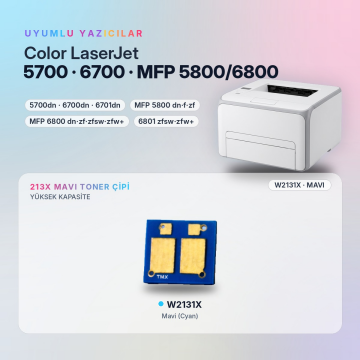 Hp 213X W2131X / Color LaserJet Enterprise 5700 / 6700 / MFP 5800 / 6800 Mavi Çip