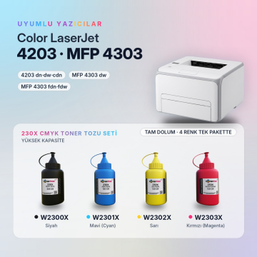 Hp 230X Toner Tozu Takım / Color LaserJet Pro 4203 / MFP 4303 / W2300X / W2301X / W2302X / W2303X