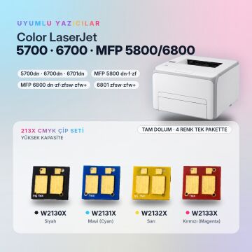 Hp 213X W2130X / W2131X / W2132X / W2133X CMYK Set Çip / Color LaserJet Enterprise 5700 / 6700 / MFP 5800 / 6800